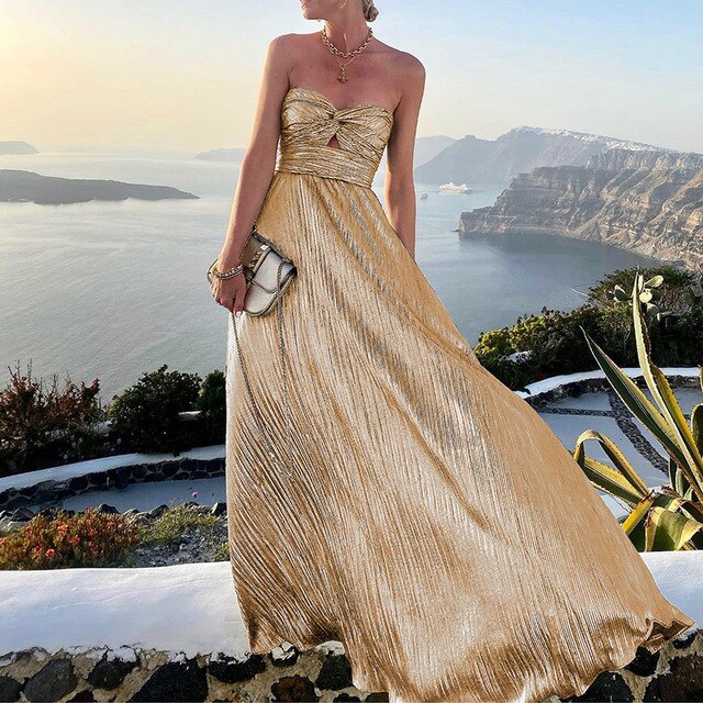 Filomena | Elegante Plissé Maxi Jurk