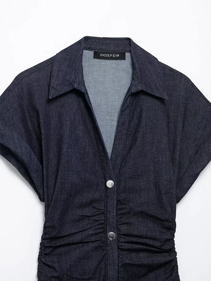 Mallou | Denim Midi Jurk met Knoopsluiting
