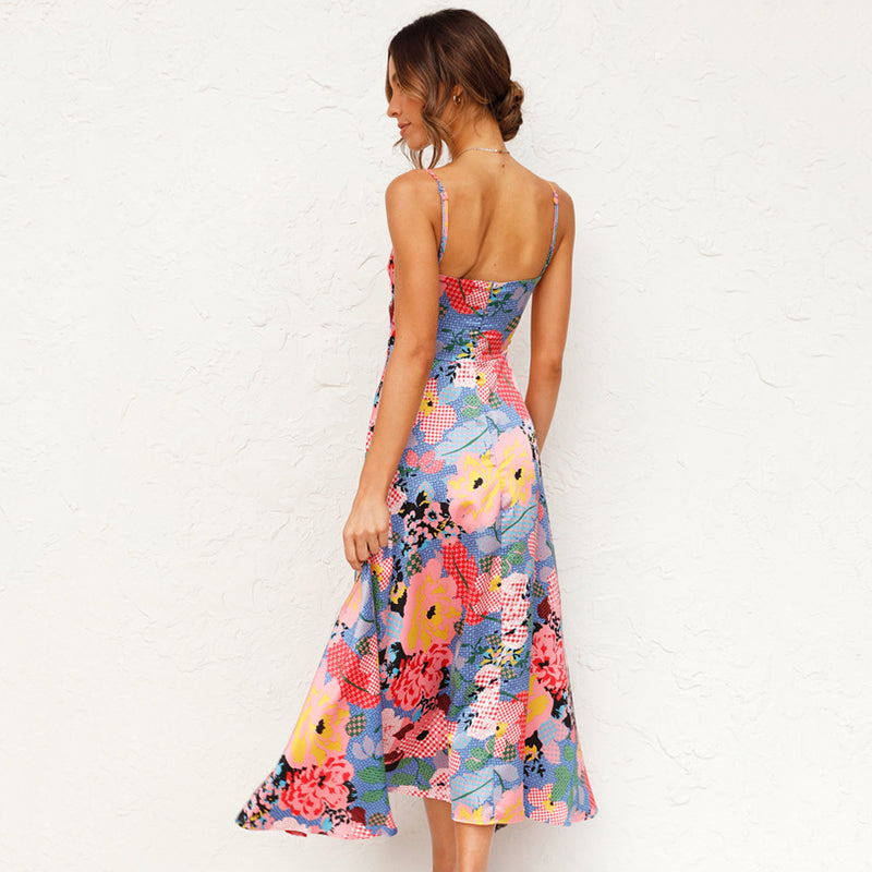 Robe maxi d'été à imprimé floral avec détail nœud