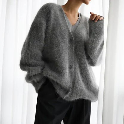 Zachte Oversized Fluffy Dames Cardigan met Knopen
