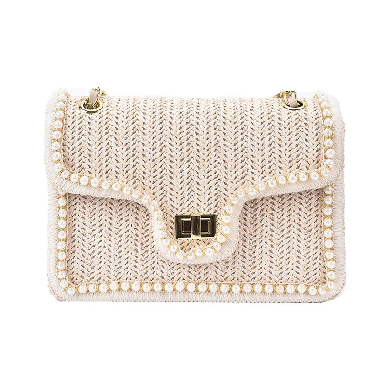 Baili | Elegant Woven Shoulder Bag with Pearl Details