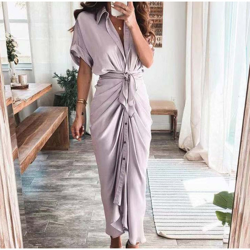 Sjaan | Strakke Knopen Midi Jurk