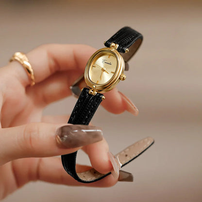 Elegante Goudkleurig Dames Horloge Met Leren band