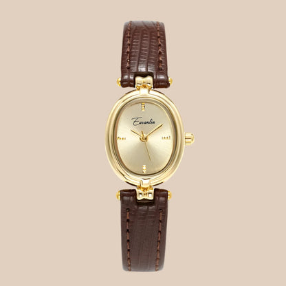 Elegante Goudkleurig Dames Horloge Met Leren band