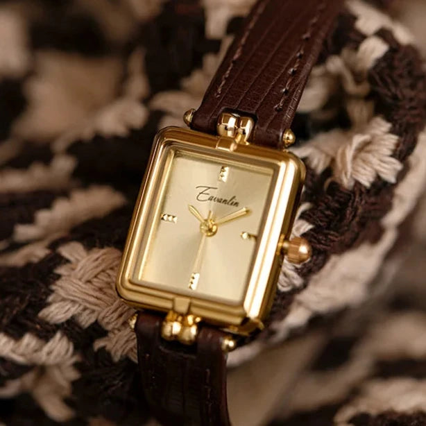 Elegante Goudkleurig Dames Horloge Met Leren band