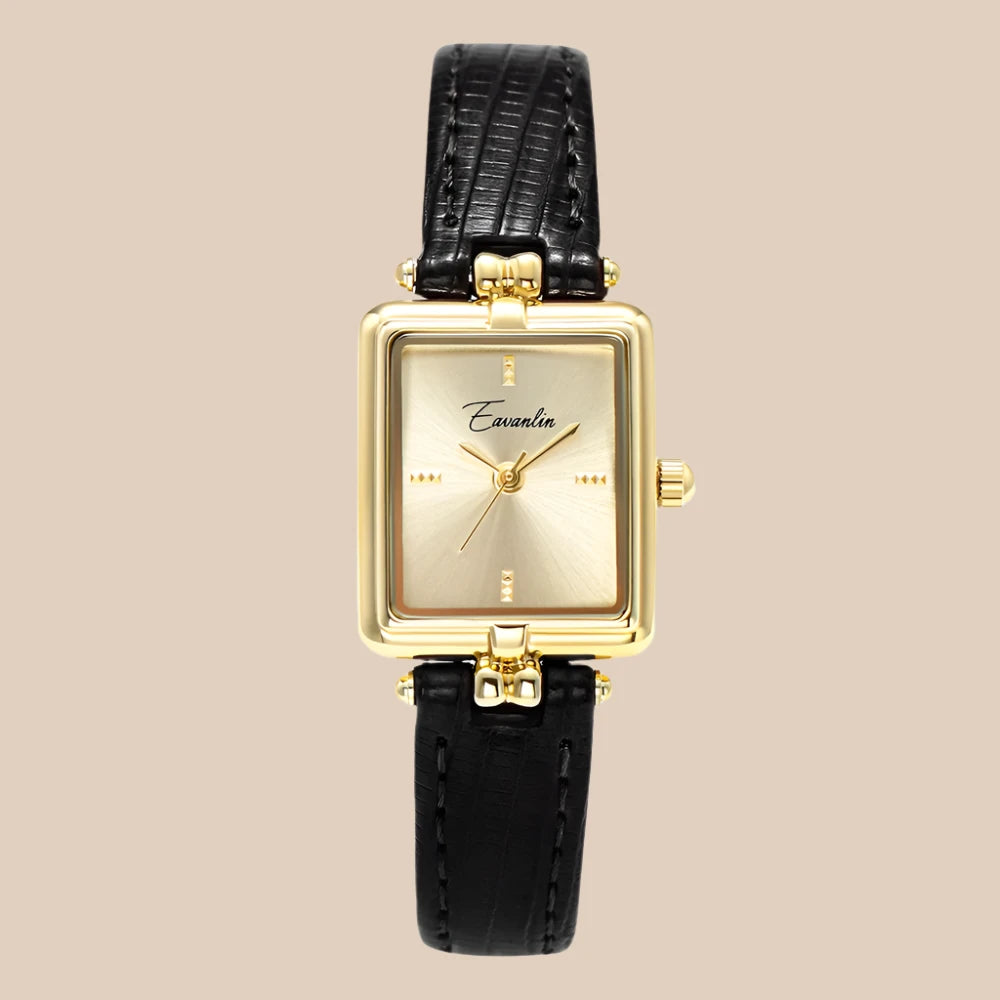 Elegante Goudkleurig Dames Horloge Met Leren band