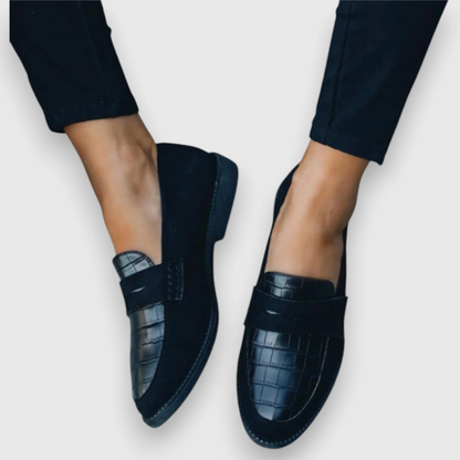 Zwarte Orthopedische Loafers Met Crocoprint Voor Dames