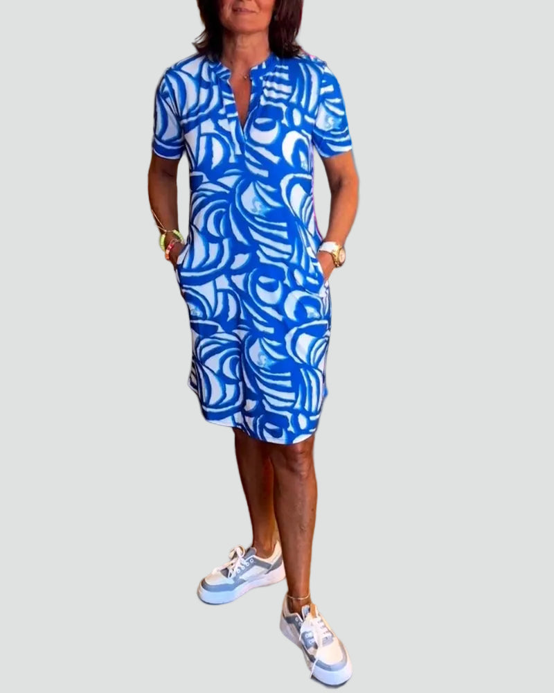 Fabiola | Jurk met Korte Mouwen en Abstracte Print