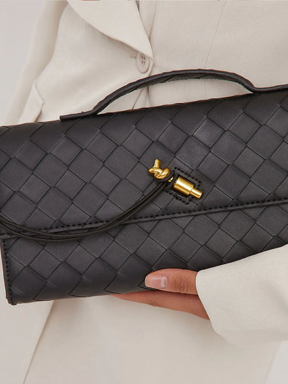 Chique Dames Handtas met Woven Design en Gouden Sluiting