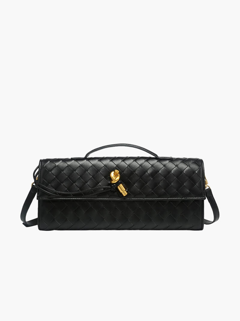 Chique Dames Handtas met Woven Design en Gouden Sluiting