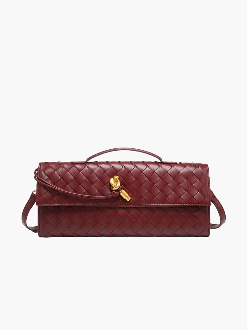Chique Dames Handtas met Woven Design en Gouden Sluiting