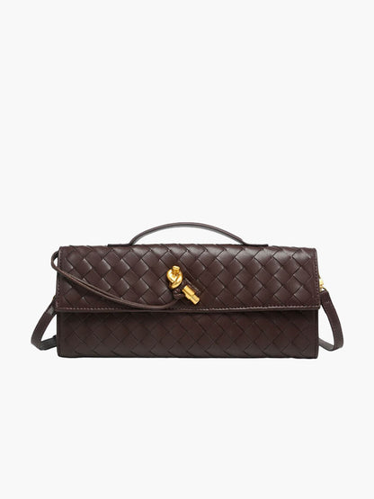 Chique Dames Handtas met Woven Design en Gouden Sluiting