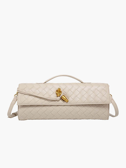 Chique Dames Handtas met Woven Design en Gouden Sluiting