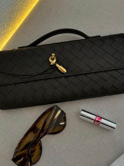 Chique Dames Handtas met Woven Design en Gouden Sluiting