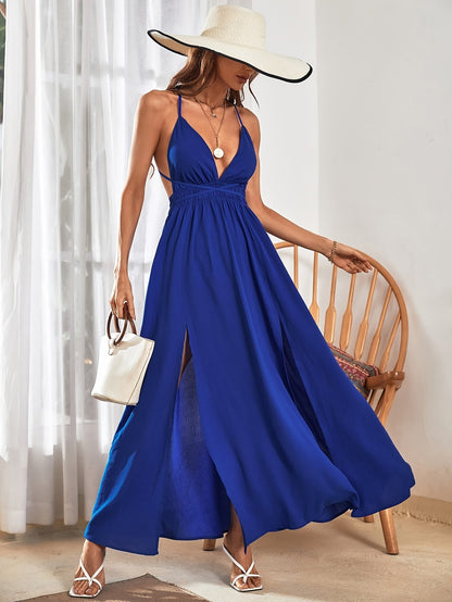 Dolce | Zomerse Maxi Jurk met Diepe Halslijn en Hoge Split
