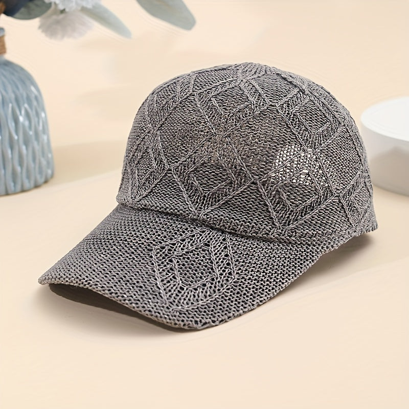 Malvina | Gehaakte Mesh Cap met Diamantpatroon – Grijs