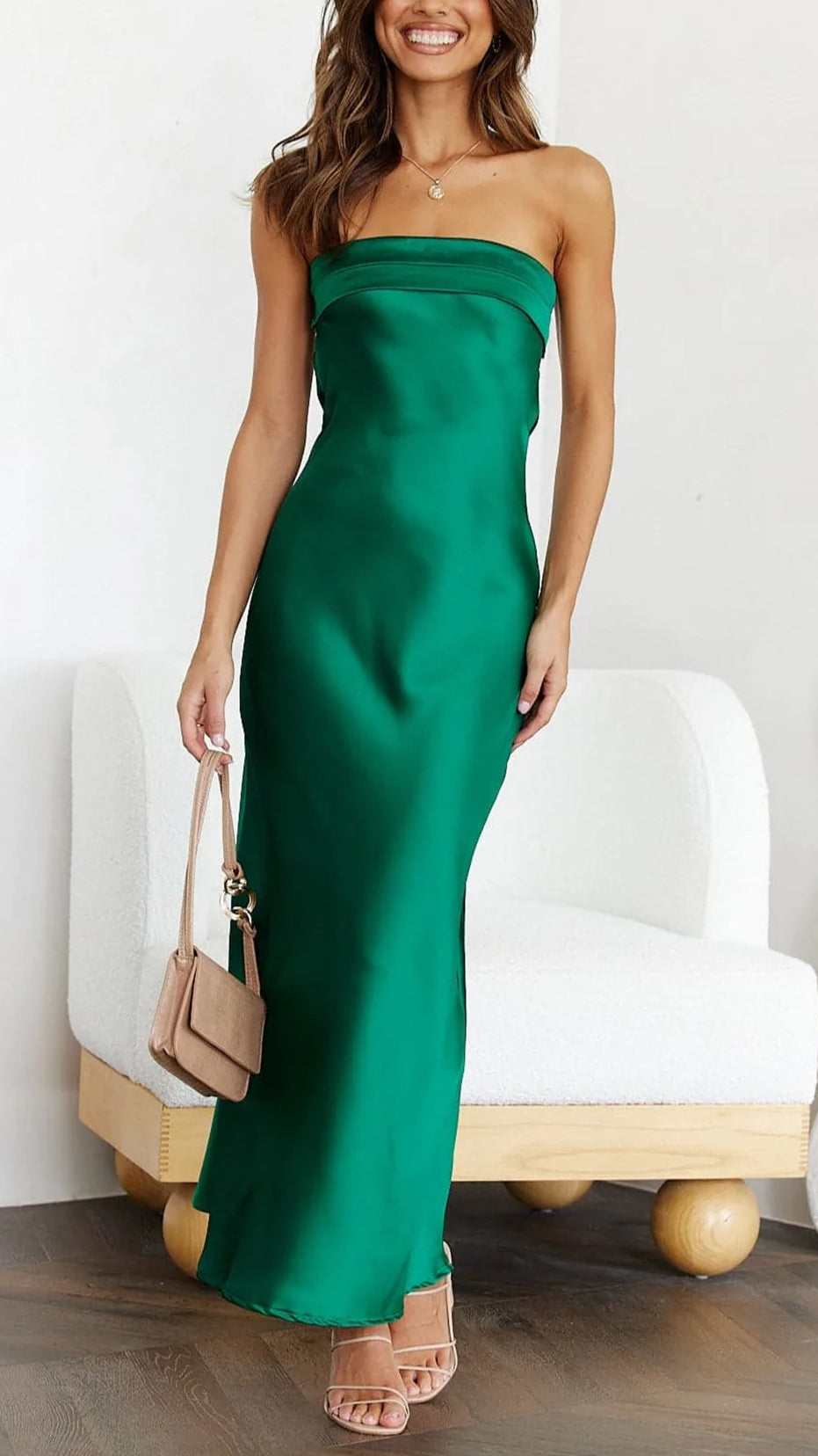 Rifka | Strapless Maxi Jurk met Satijnlook
