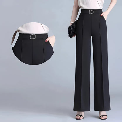 Elegante Hoge Taille Dames Pantalon met Wijde Pijpen en Riem