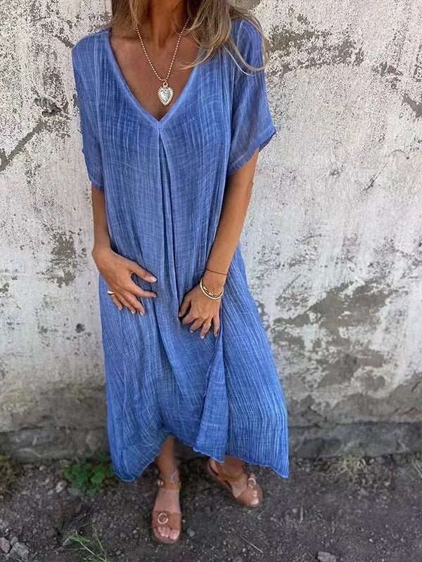 Betsy | Cotton-Linen V-Neck Midi Dress