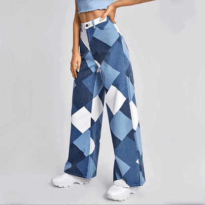 Trendy gestructureerde dames denim broek met comfortabel wijde pasvorm