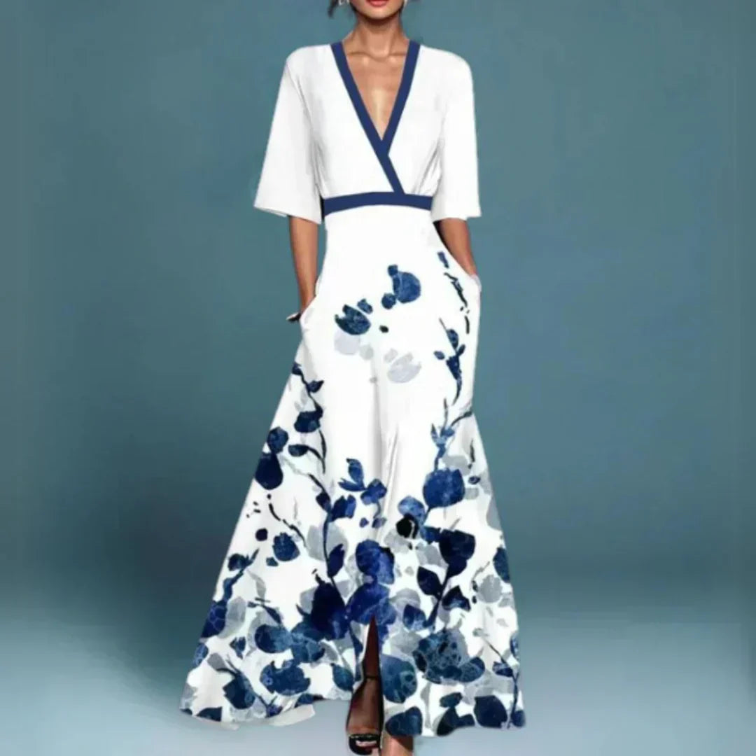 Gala Maxi Jurk Met Bloemenprint En V Hals