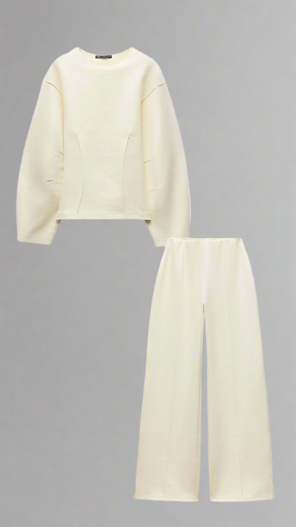 Stijlvolle Comfortabele Dames Trui Set met Wijde Broek