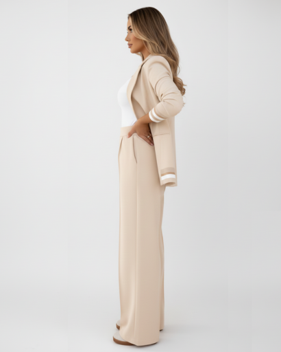 Ensemble Tailleur Femme Blazer Cintré & Pantalon Bandes Contrastées – Tenue Bureau | Invitée de Mariage – vue 3