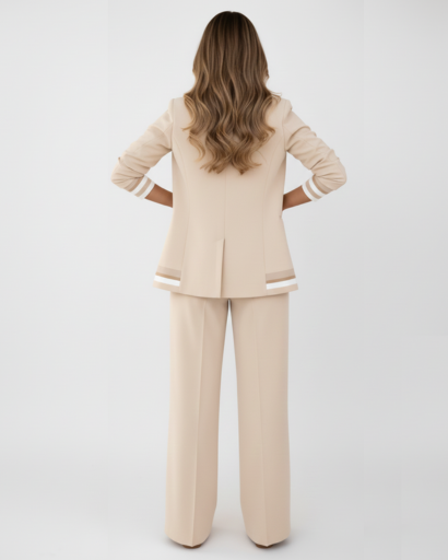 Ensemble Tailleur Femme Blazer Cintré & Pantalon Bandes Contrastées – Tenue Bureau | Invitée de Mariage – vue 2