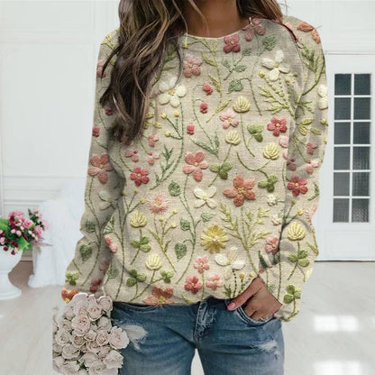 Trendy Comfortabele Gebreide Dames Trui met Bloemenpatroon
