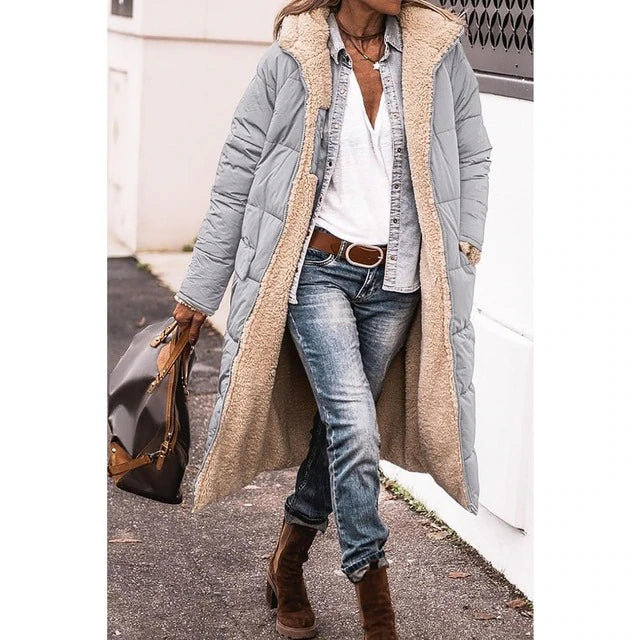 Warme Lange Dames Puffer Jas met Teddy Voering