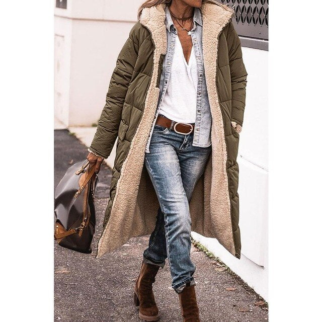 Warme Lange Dames Puffer Jas met Teddy Voering