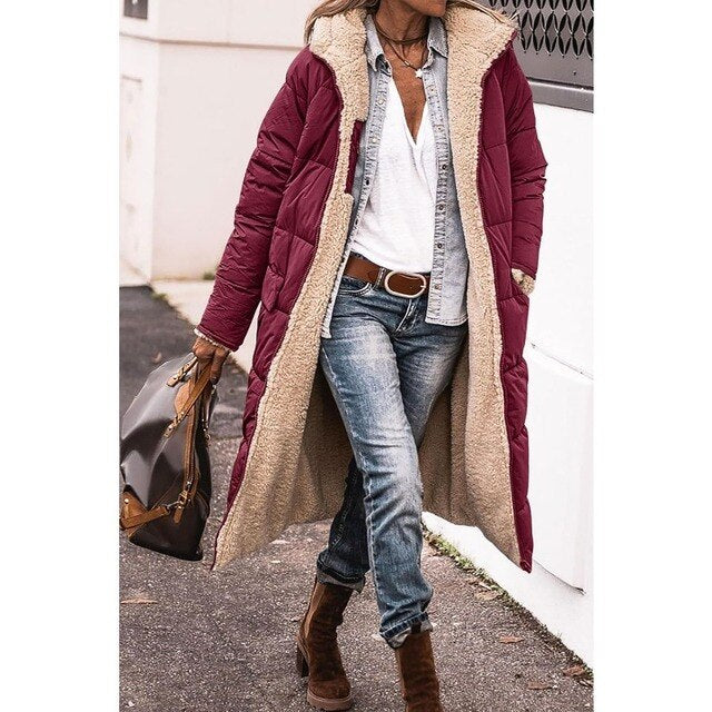 Warme Lange Dames Puffer Jas met Teddy Voering