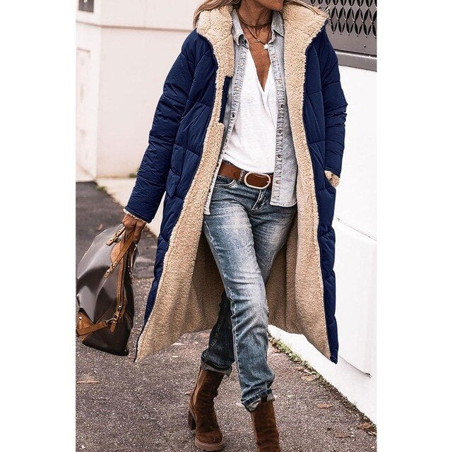 Warme Lange Dames Puffer Jas met Teddy Voering