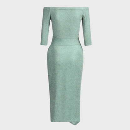 Hedda | Off-Shoulder Midi Glitterjurk