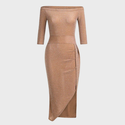 Hedda | Off-Shoulder Midi Glitterjurk