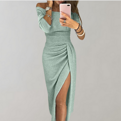 Hedda | Off-Shoulder Midi Glitterjurk