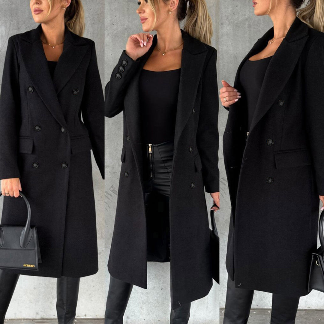 Lange Dames Mantel Jas met Knopen en Zakken