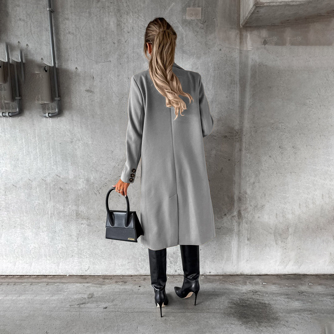 Lange Dames Mantel Jas met Knopen en Zakken