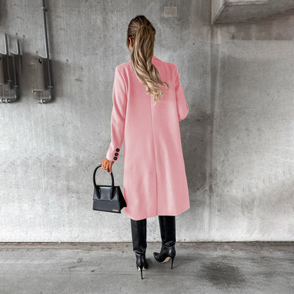 Lange Dames Mantel Jas met Knopen en Zakken