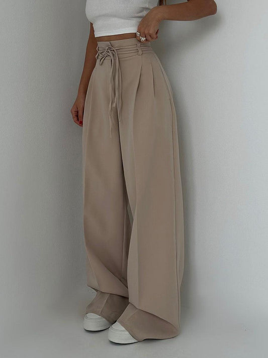 Comfortabele Dames Broek met Hoge Taille en Wijde Pijpen