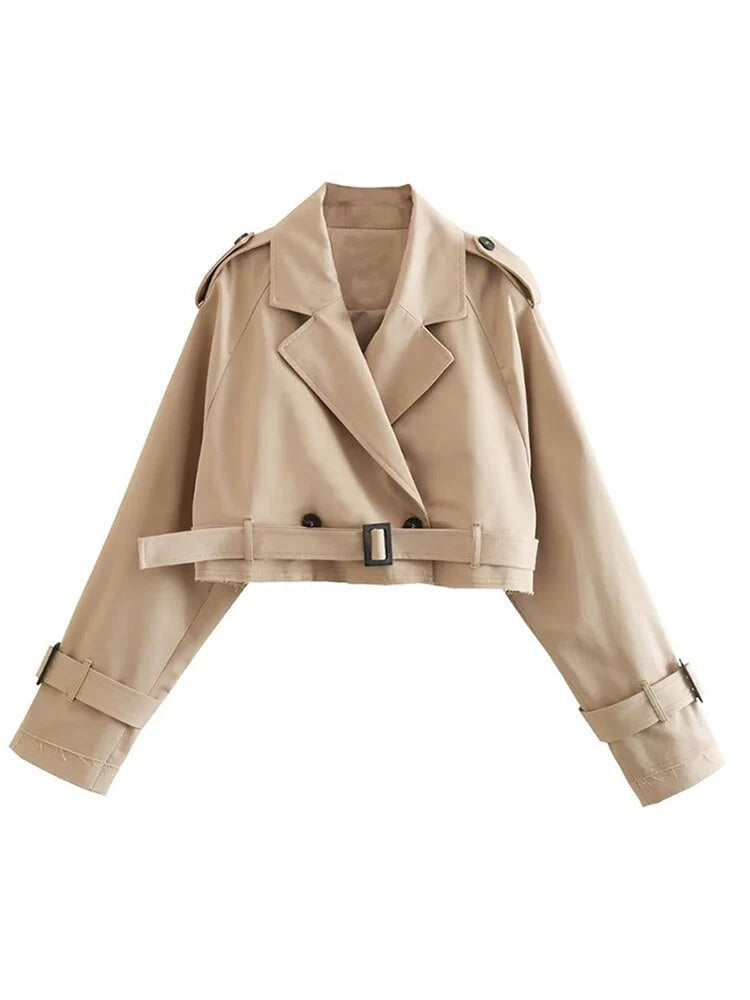 Trench-coat court moderne pour femmes avec revers classique
