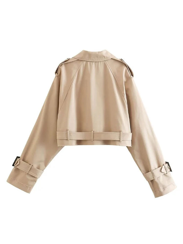 Trench-coat court moderne pour femmes avec revers classique
