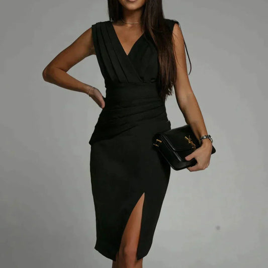 Laurita | Elegante Midi Jurk met Plooiaccenten