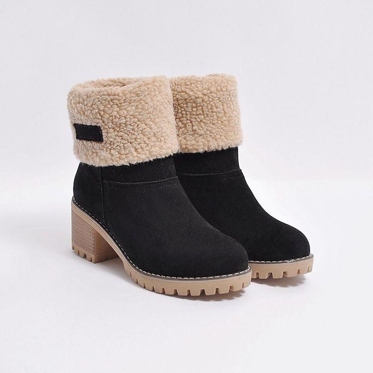 Trendy Warme Teddy Dames Enkellaarsjes met Hak