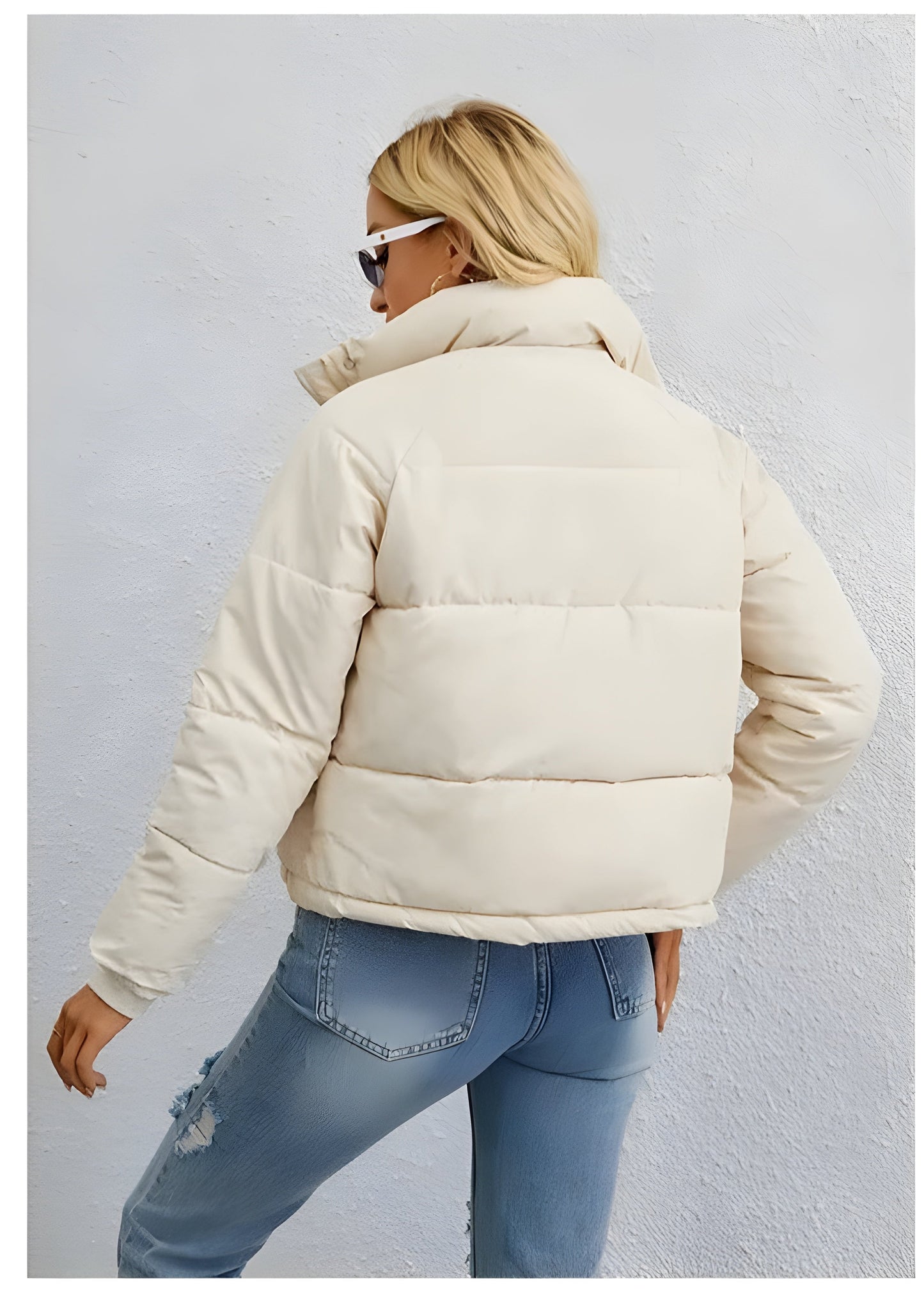 Trendy Warme Dames Puffer Jas met Rits en Hoge Kraag