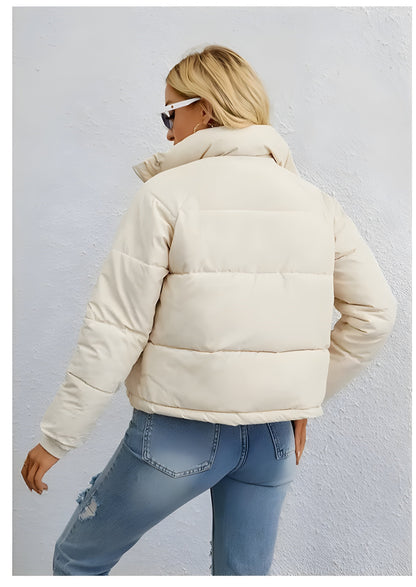 Trendy Warme Dames Puffer Jas met Rits en Hoge Kraag