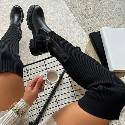 Trendy Stijlvolle Dames Kniehoge Laarzen met Rits