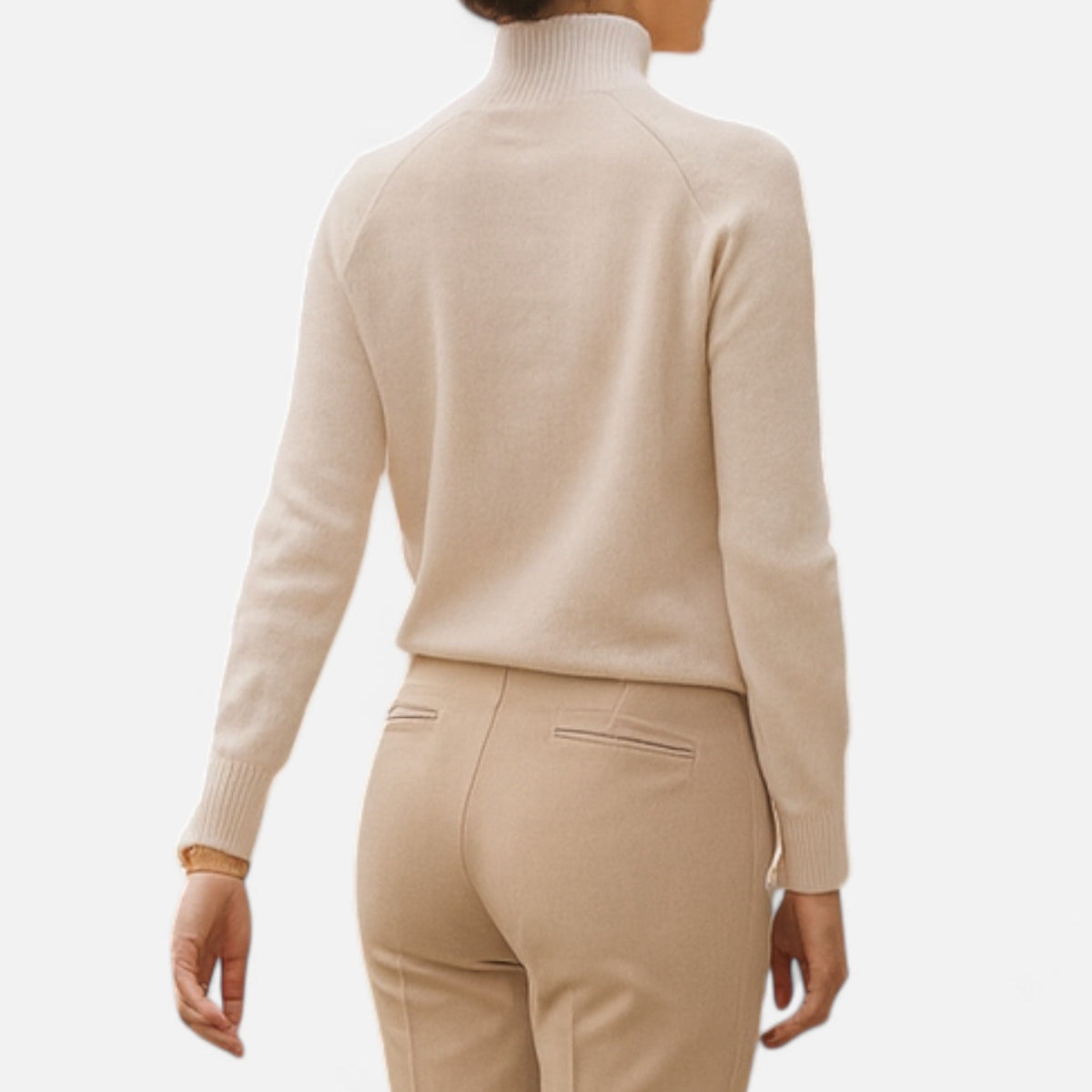 Zachte Merino Cashmere Dames Coltrui met Raglanmouwen en Ribboorden