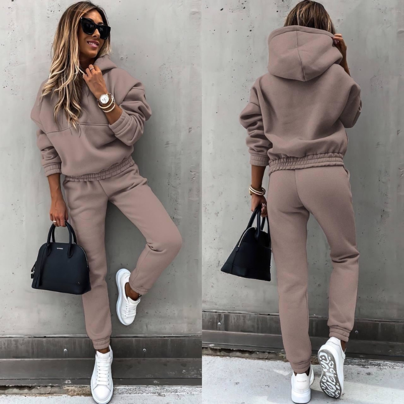 Luxury Women's Tracksuit Set with Hoodie and High Waist Pants
