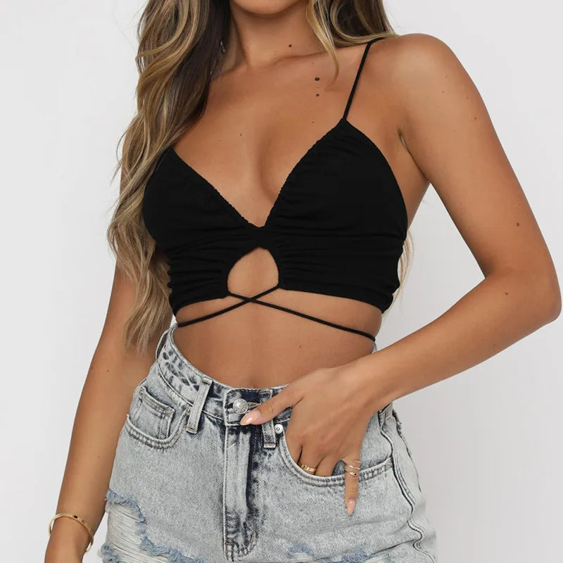 Didrika| Cut-Out Crop Top with Tie Details